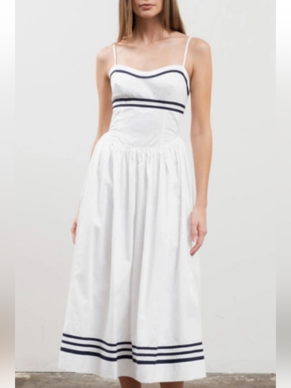 Moon River White Striped Sleeveless Flared Midi Dress size S ( White Lotus Piper - Picture 6 of 7